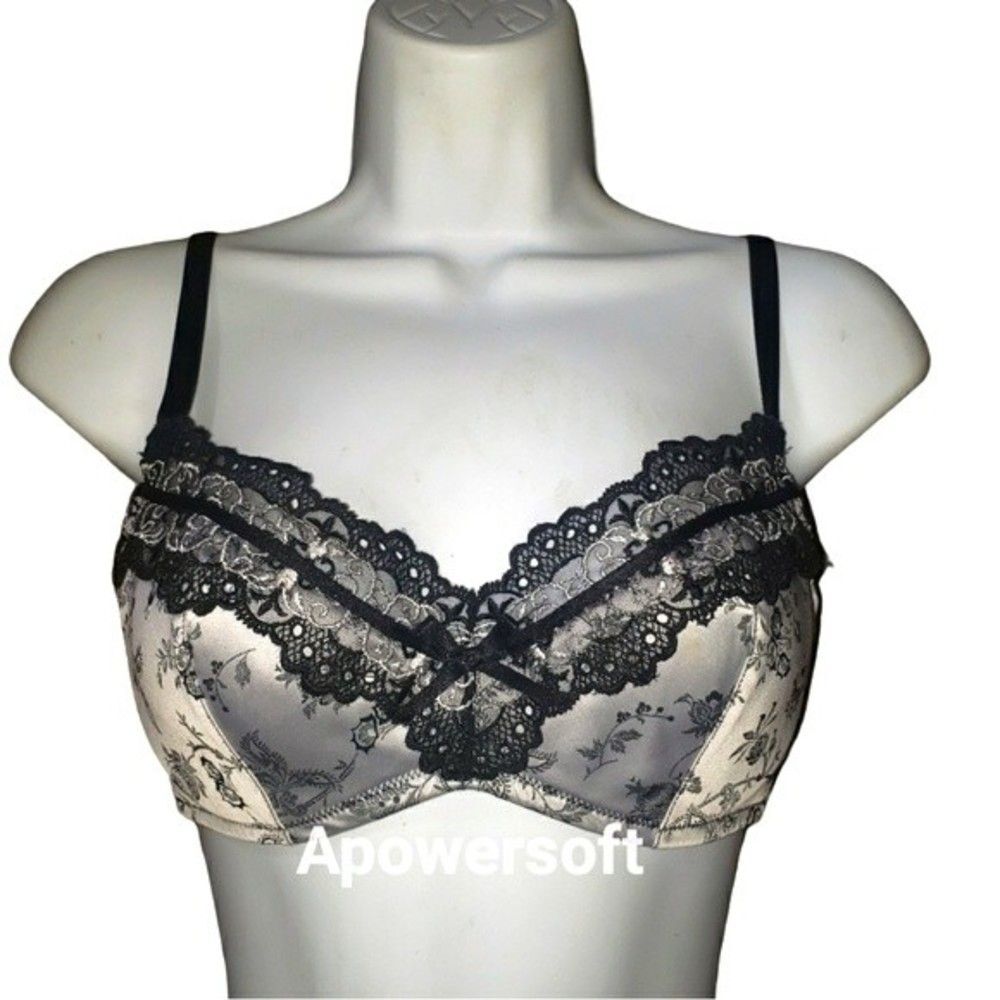 Satin and lace floral print bra
